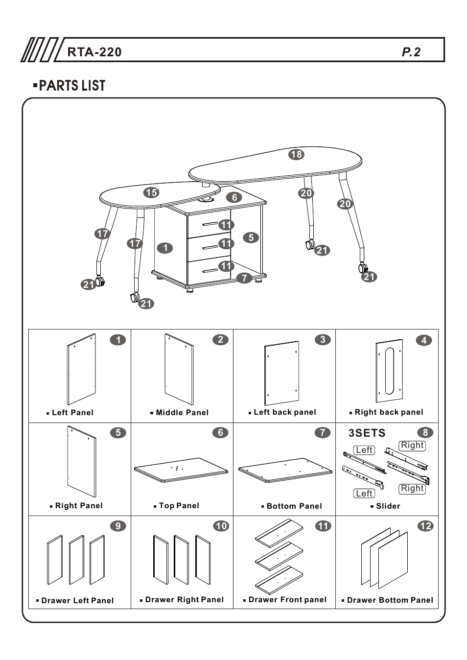 Т³гж 2, Parts list, Rta-220 | RTA Products RTA-220AB User Manual | Page 2 / 12