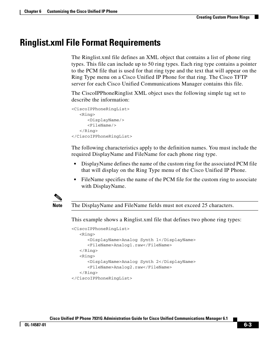 Ringlist.xml file format requirements | Cisco UNIFIED 7931G User Manual | Page 3 / 10