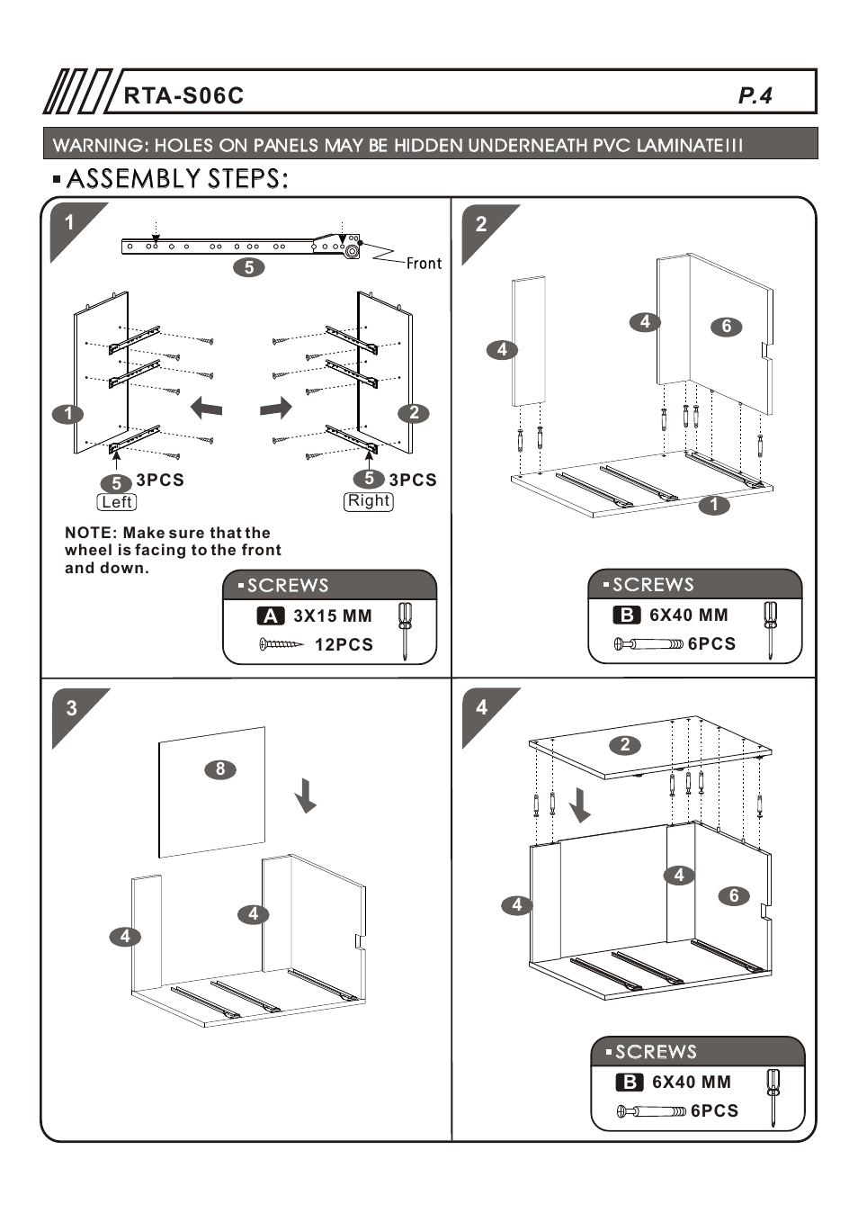 Т³гж 4, Assembly steps, Rta-s06c | RTA Products RTA-S06C User Manual | Page 4 / 11