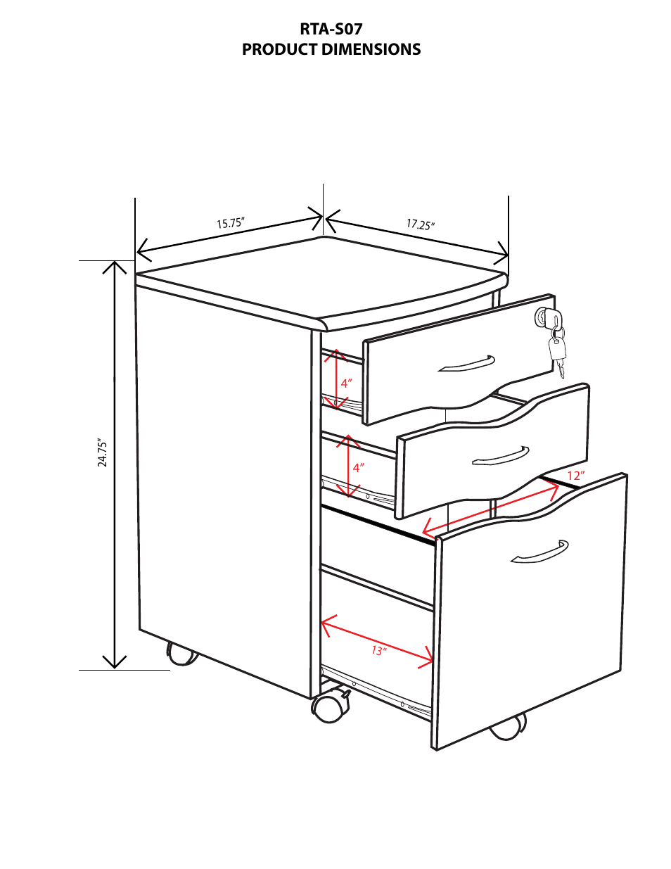 Rta-s07 product dimensions | RTA Products RTA-S07 User Manual | Page 16 / 17