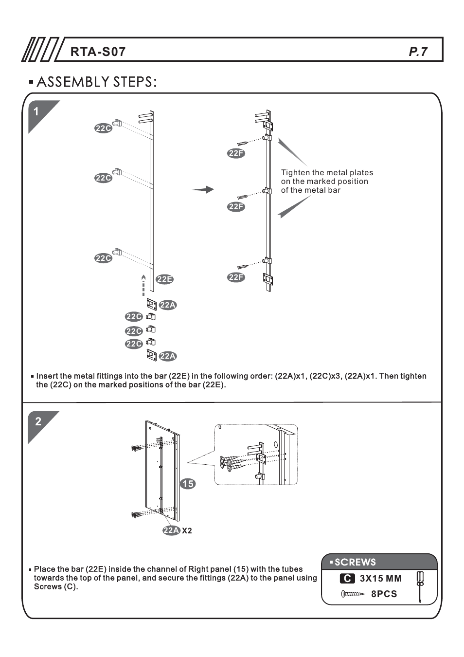 Assembly steps, P.7 rta-s07 | RTA Products RTA-S07 User Manual | Page 7 / 17
