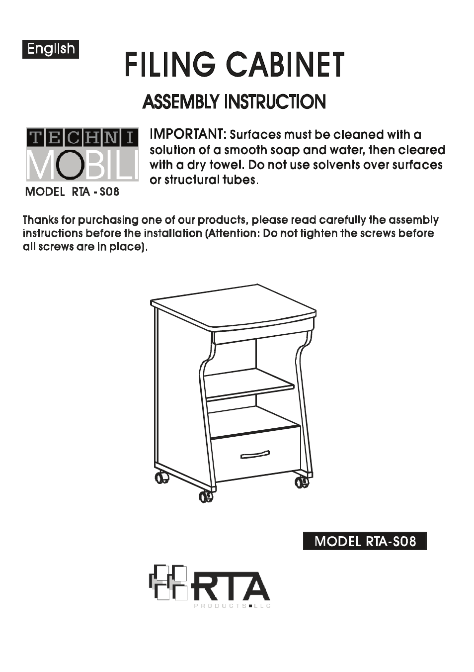 RTA Products RTA-S08 User Manual | 10 pages