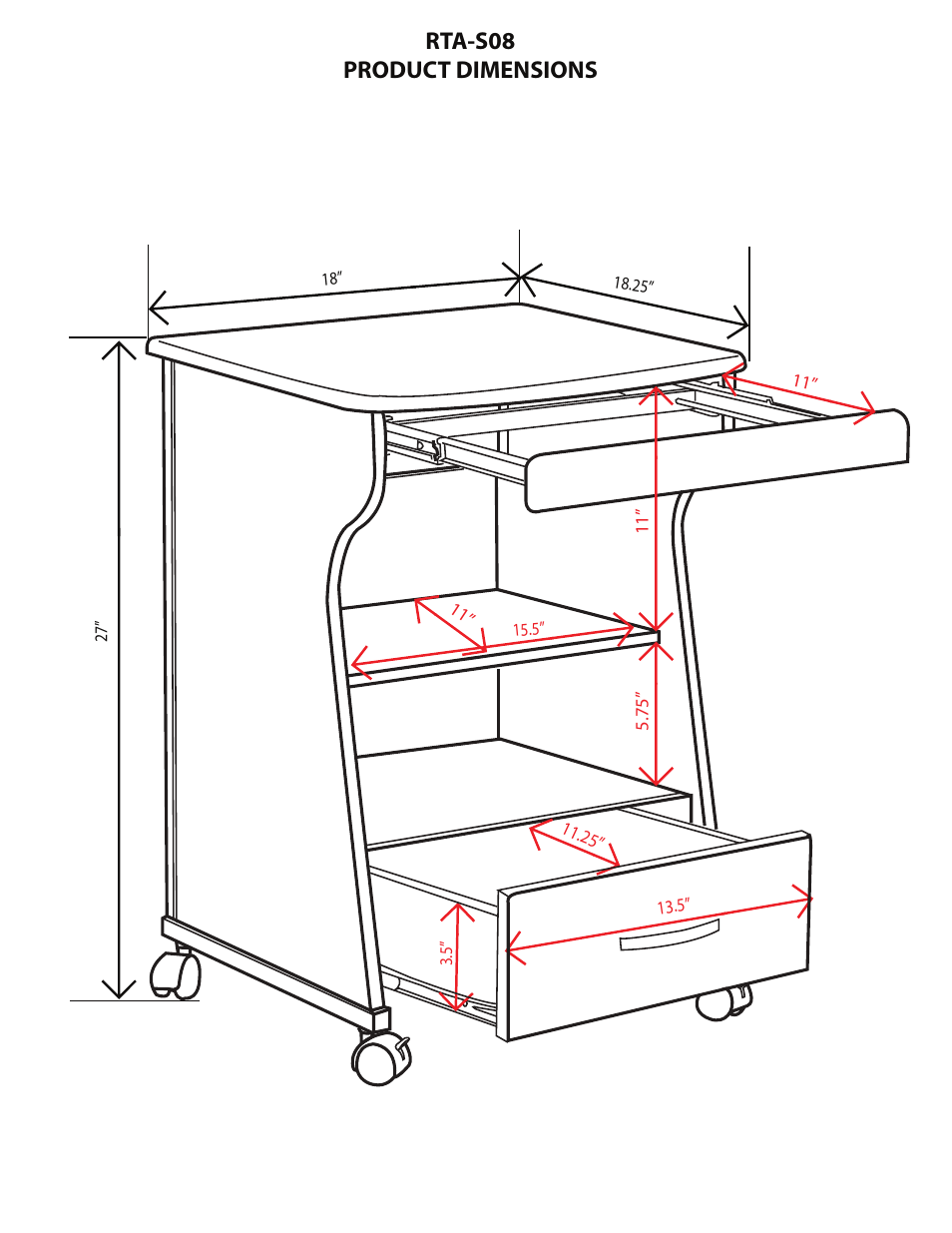 Rta-s08 product dimensions | RTA Products RTA-S08 User Manual | Page 8 / 10