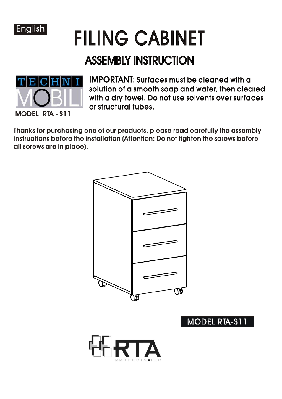 RTA Products RTA-S11 User Manual | 9 pages