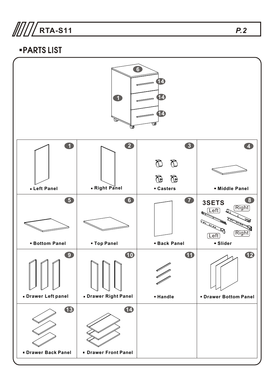 Parts list, Rta-s11 | RTA Products RTA-S11 User Manual | Page 2 / 9