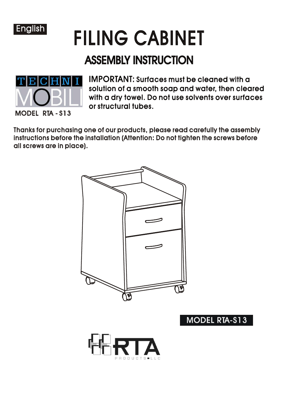 RTA Products RTA-S13 User Manual | 9 pages