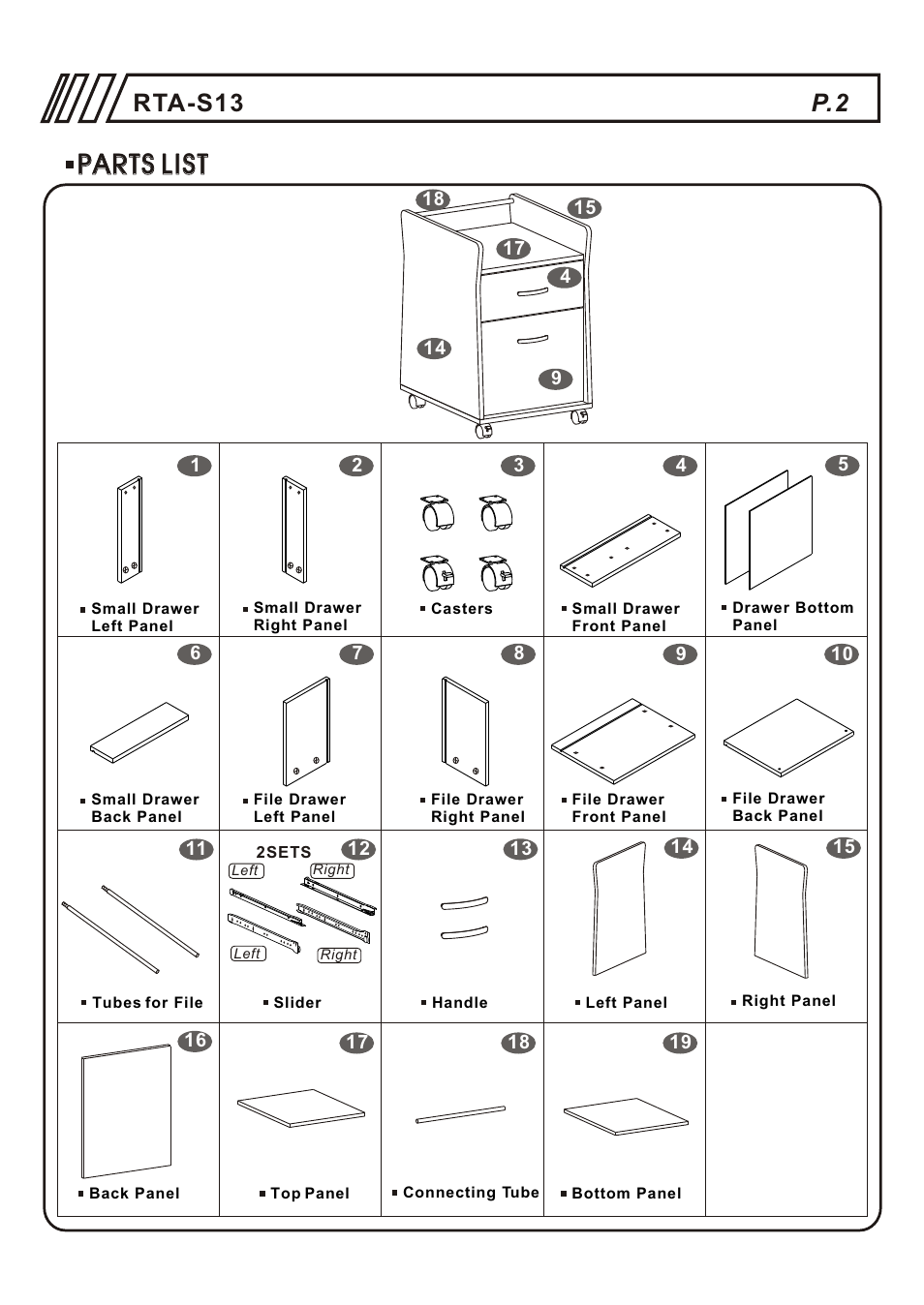 Т³гж 2, Parts list, Rta-s13 p.2 | RTA Products RTA-S13 User Manual | Page 2 / 9