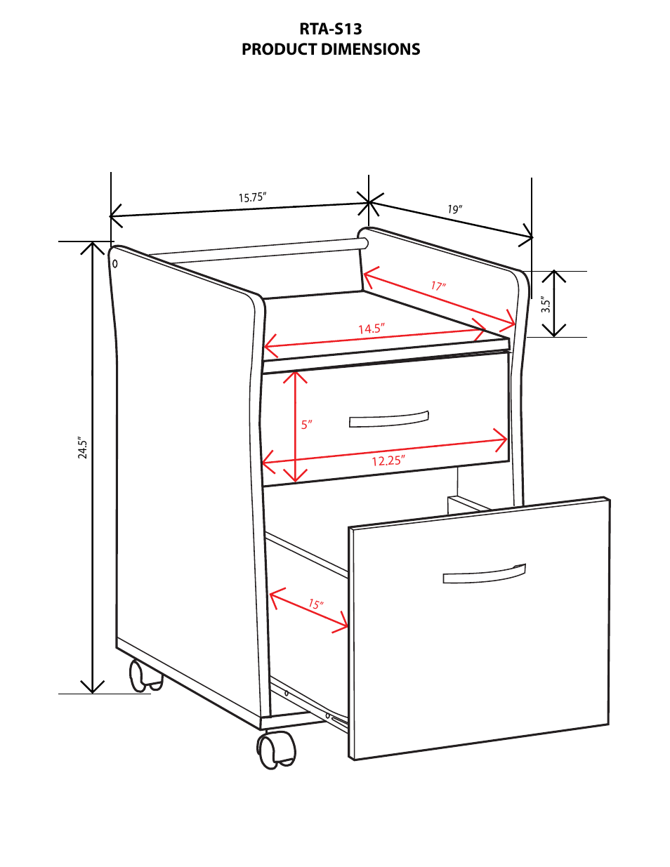 Rta-s13 product dimensions | RTA Products RTA-S13 User Manual | Page 8 / 9