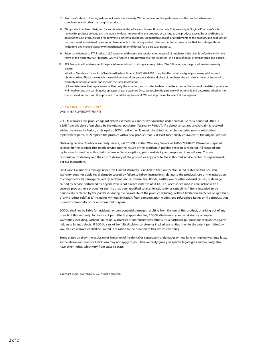 RTA Products RTA-8850 User Manual | Page 11 / 11