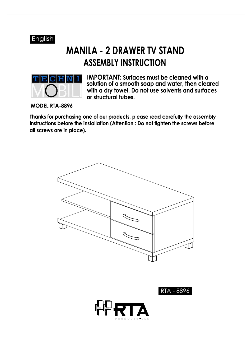 RTA Products RTA-8896 User Manual | 10 pages