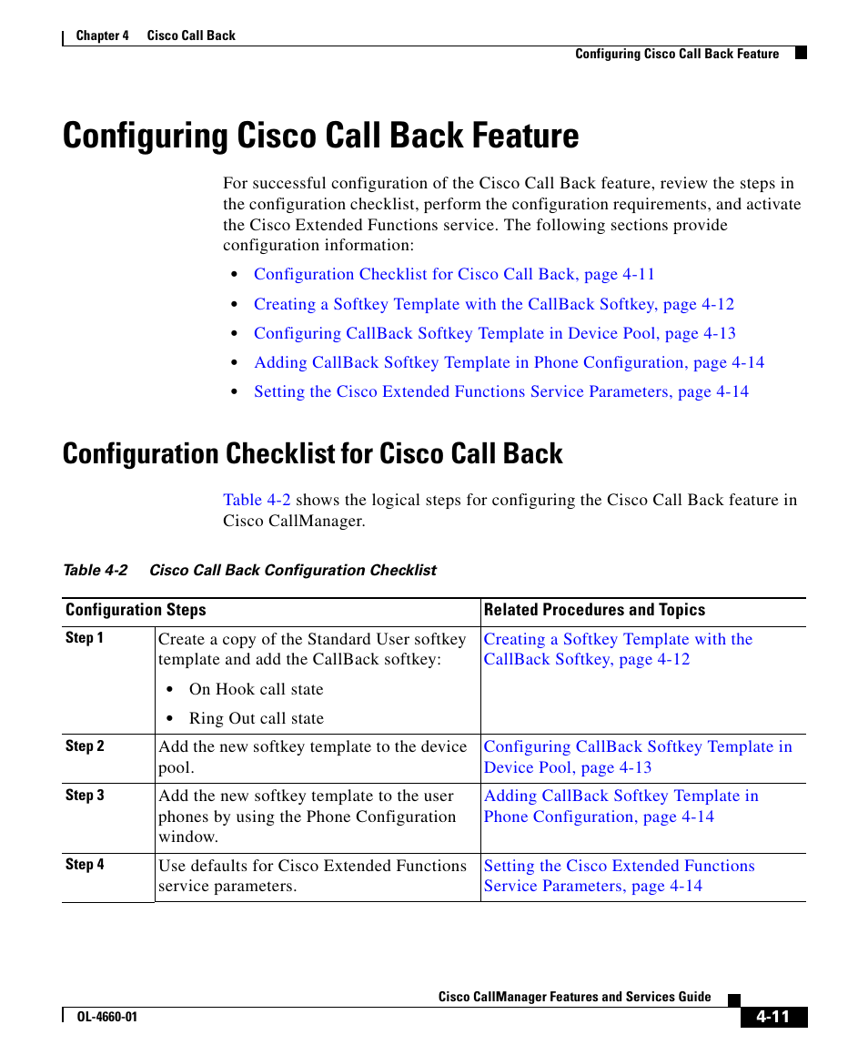Configuring cisco call back feature, Configuration checklist for cisco call back | Cisco OL-4660-01 User Manual | Page 11 / 18