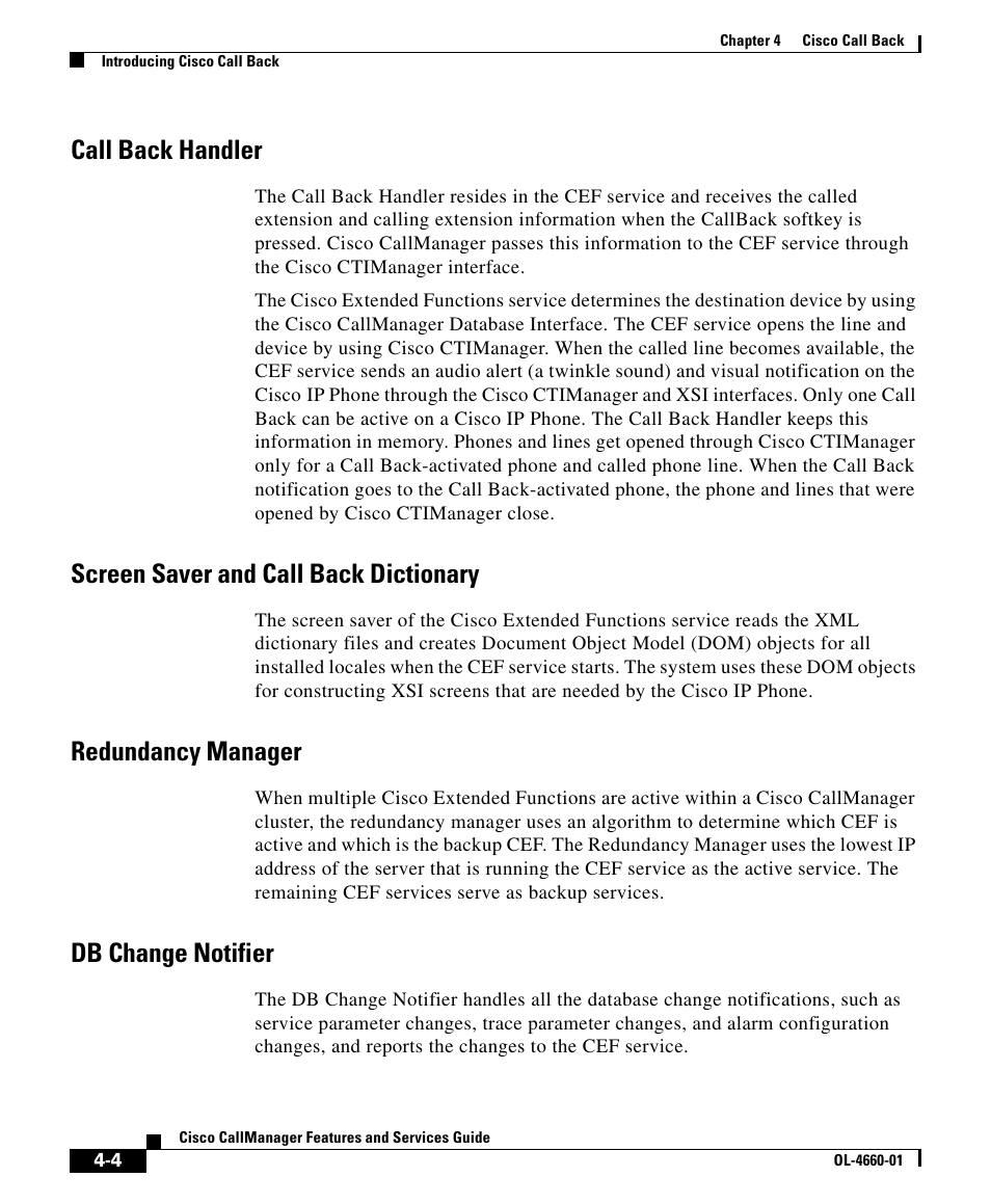 Call back handler, Screen saver and call back dictionary, Redundancy manager | Db change notifier | Cisco OL-4660-01 User Manual | Page 4 / 18