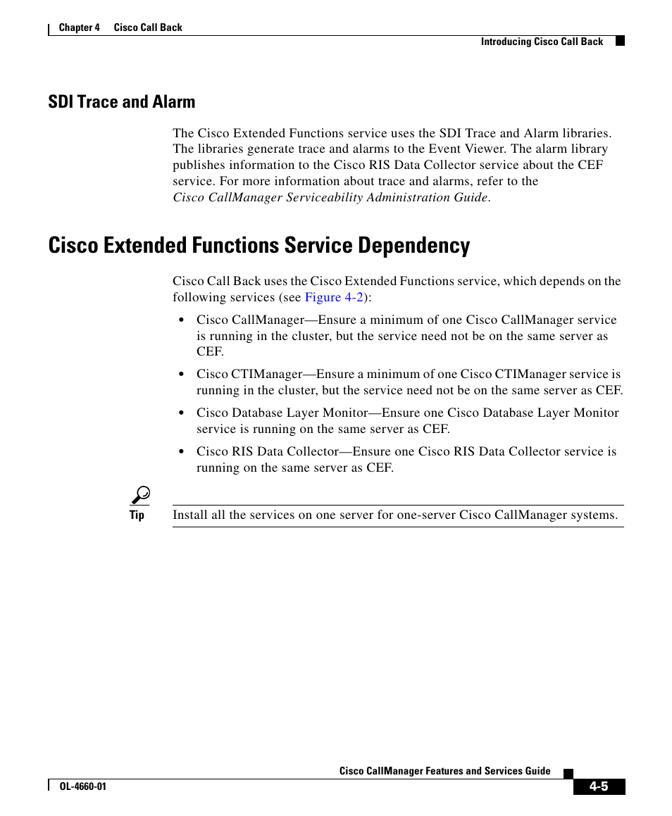 Sdi trace and alarm, Cisco extended functions service dependency | Cisco OL-4660-01 User Manual | Page 5 / 18