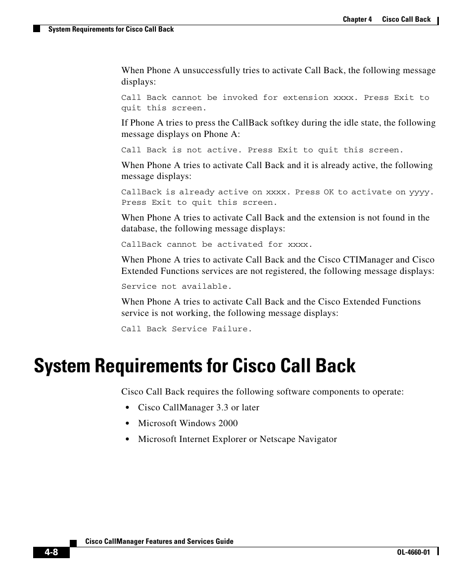System requirements for cisco call back | Cisco OL-4660-01 User Manual | Page 8 / 18