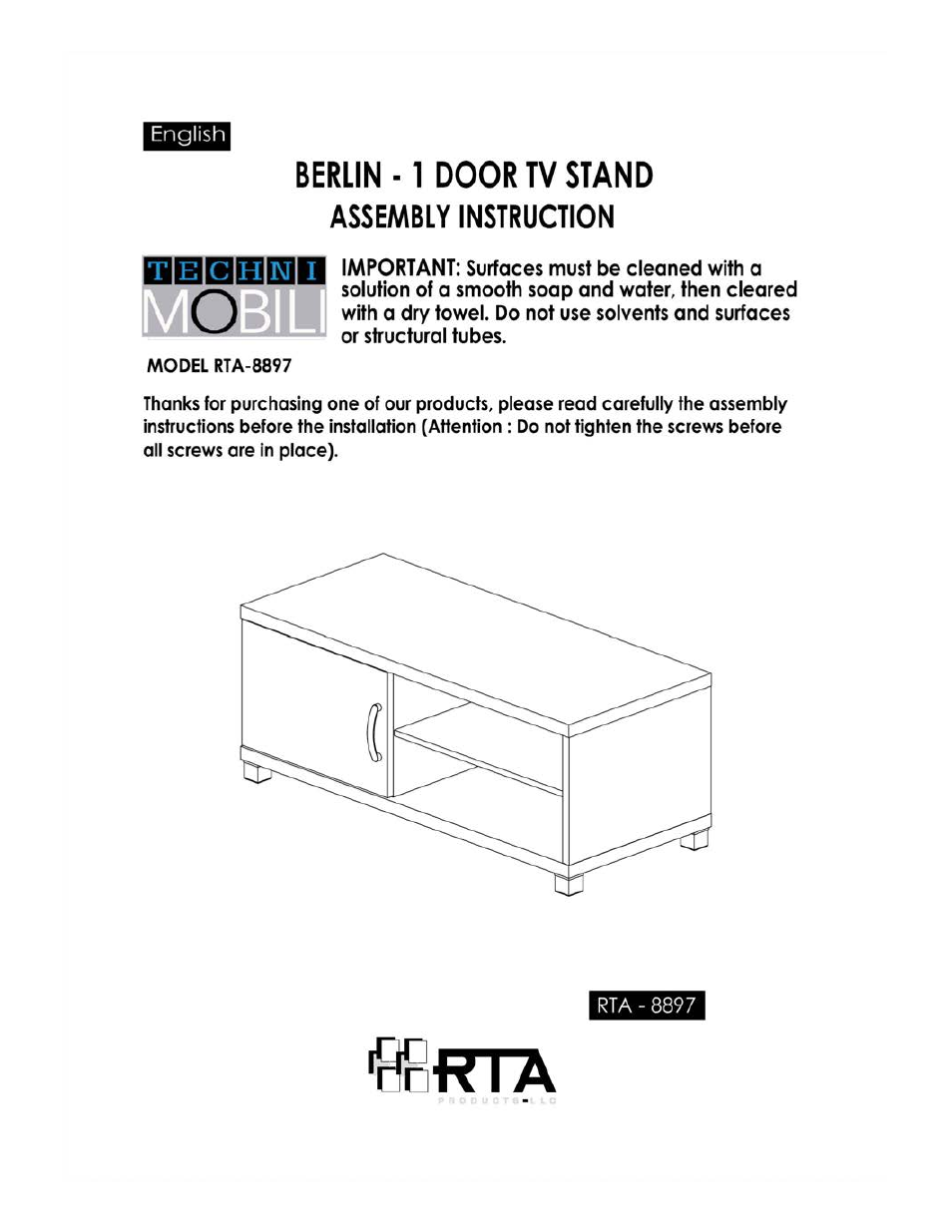 RTA Products RTA-8897 User Manual | 10 pages