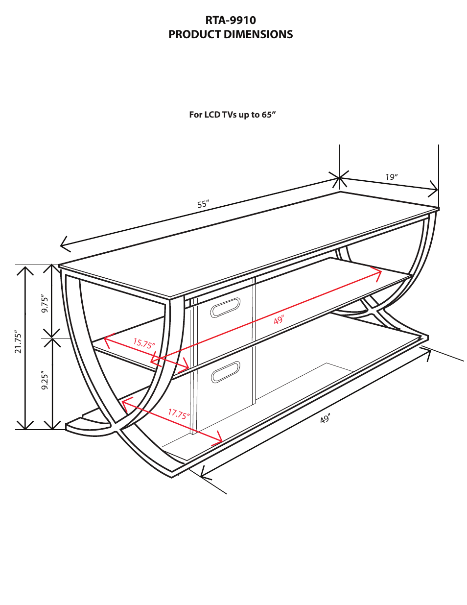 Rta-9910 product dimensions | RTA Products RTA-9910 User Manual | Page 7 / 9