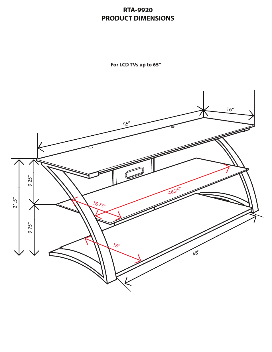 Rta-9920 product dimensions | RTA Products RTA-9920 User Manual | Page 7 / 9