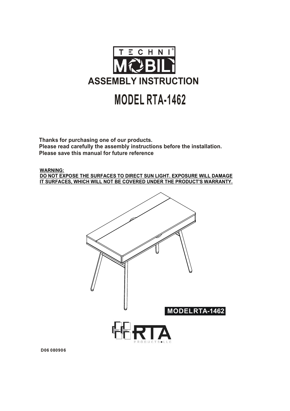 RTA Products RTA-1462 User Manual | 14 pages