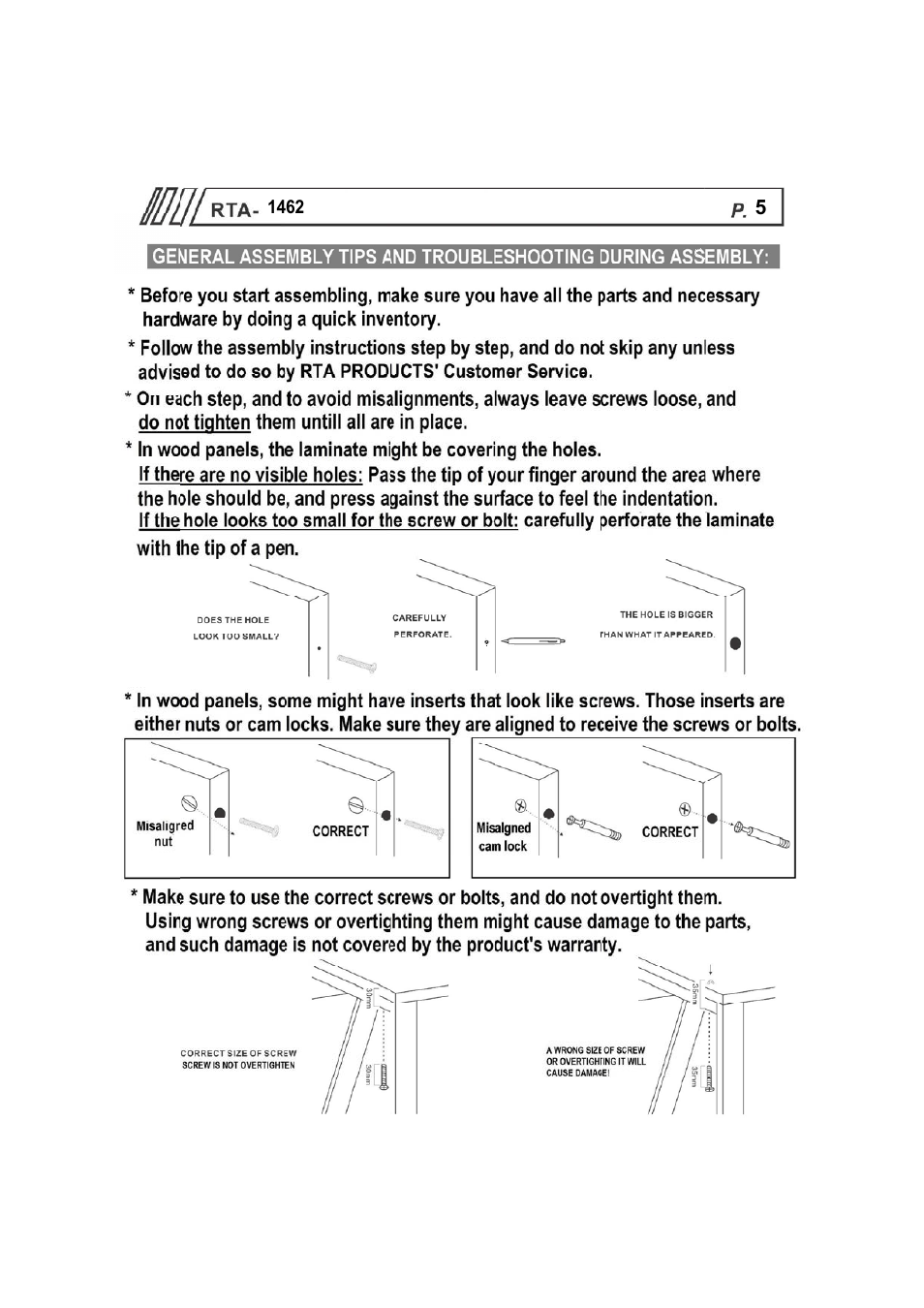 RTA Products RTA-1462 User Manual | Page 5 / 14