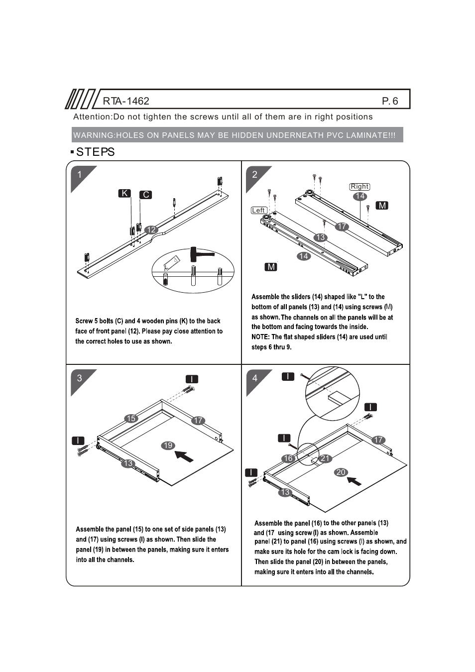 Steps | RTA Products RTA-1462 User Manual | Page 6 / 14