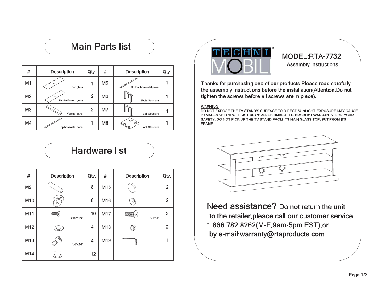 RTA Products RTA-7732 User Manual | 6 pages