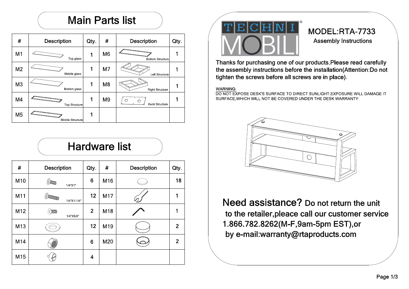 RTA Products RTA-7733 User Manual | 6 pages