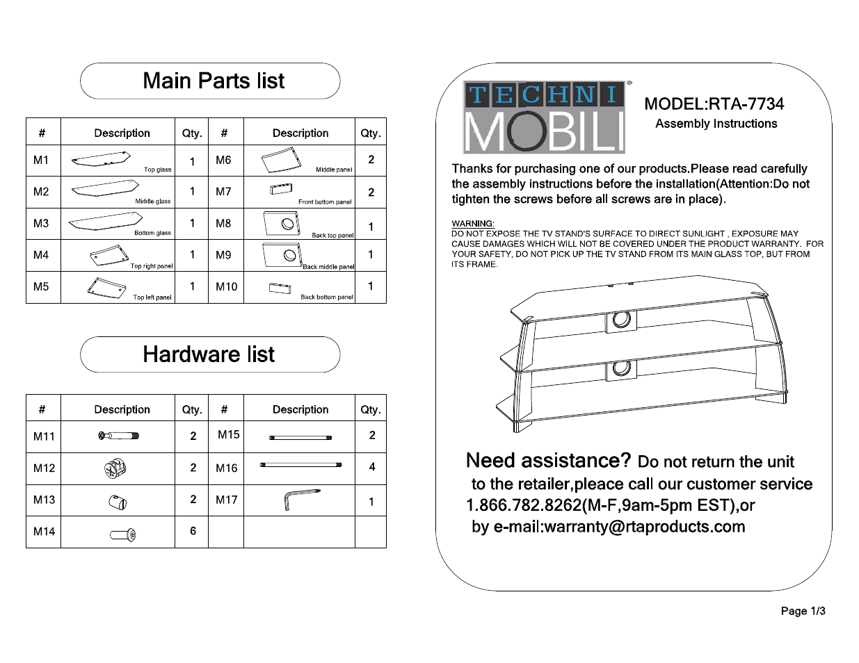 RTA Products RTA-7734 User Manual | 6 pages