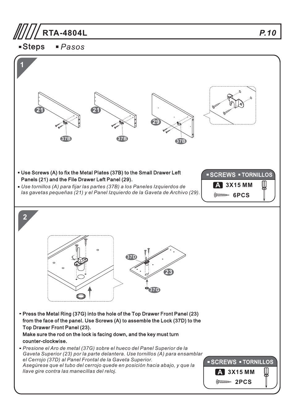 页 10, Steps pasos | RTA Products RTA-4804L User Manual | Page 10 / 29