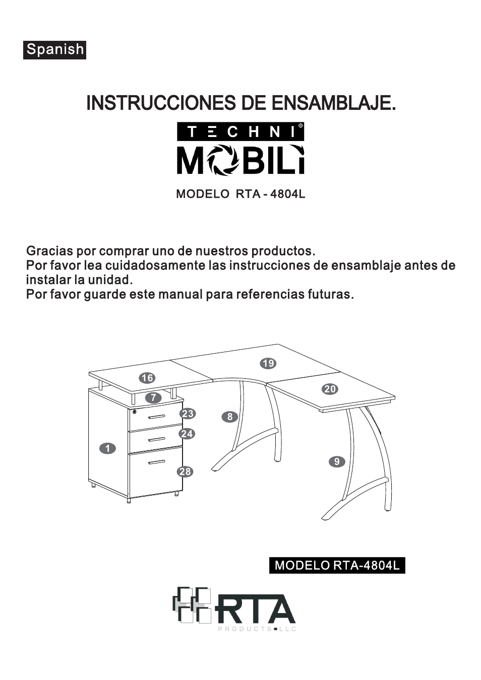 Instrucciones de ensamblaje, Spanish | RTA Products RTA-4804L User Manual | Page 2 / 29