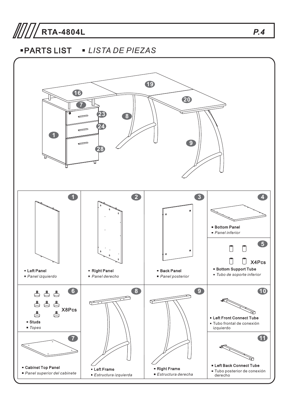 Lista de piezas | RTA Products RTA-4804L User Manual | Page 4 / 29