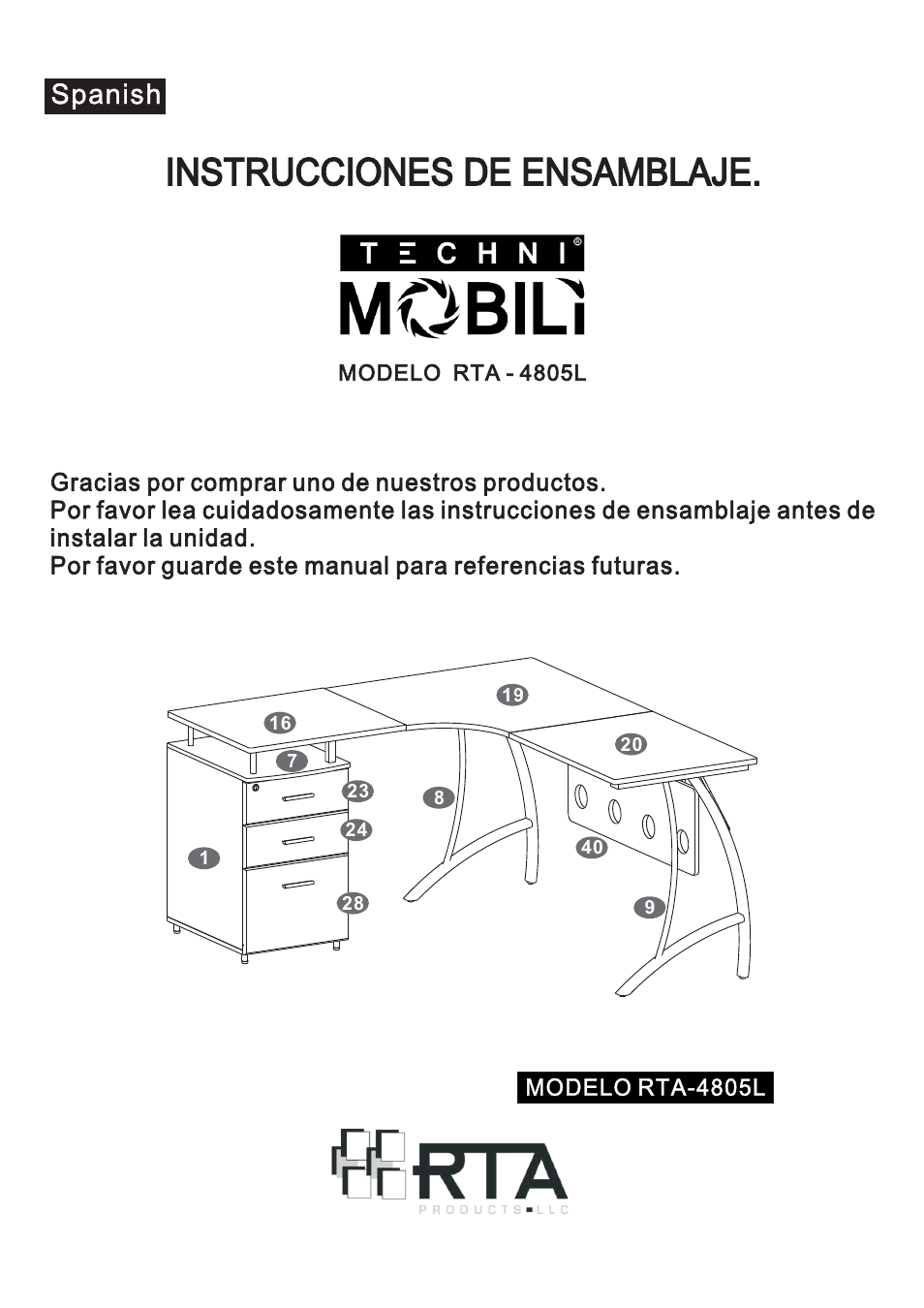 Instrucciones de ensamblaje, Spanish | RTA Products RTA-4805L User Manual | Page 2 / 30