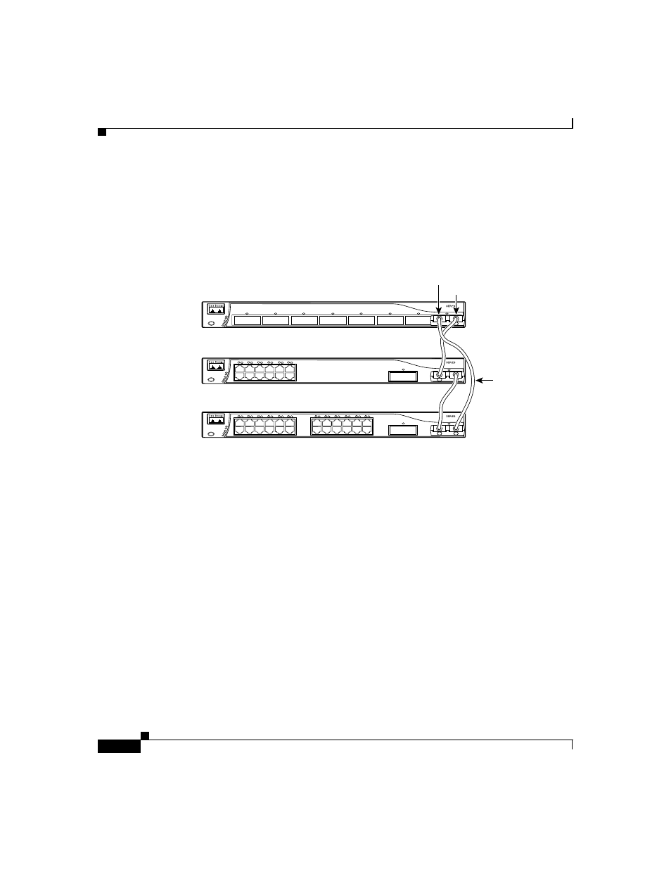 Cascaded stack connections with a redundant link, Cascaded stack connections, Cascaded stack | Cisco GigaStack WS-X3500-XL User Manual | Page 44 / 58