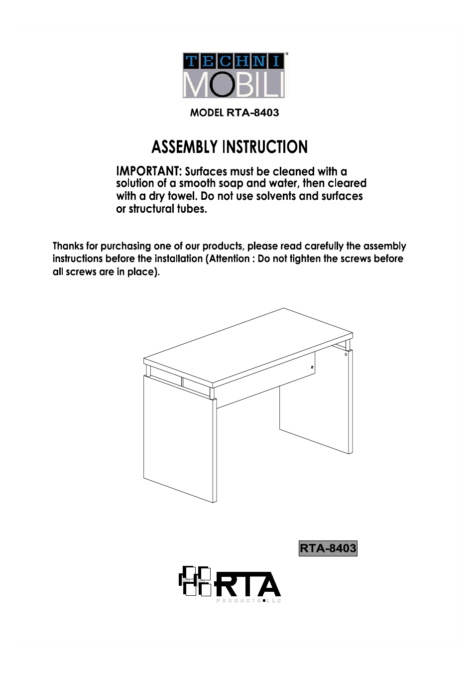 RTA Products RTA-8403 User Manual | 10 pages