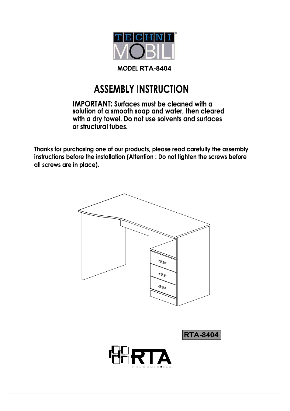 RTA Products RTA-8404 User Manual | 14 pages