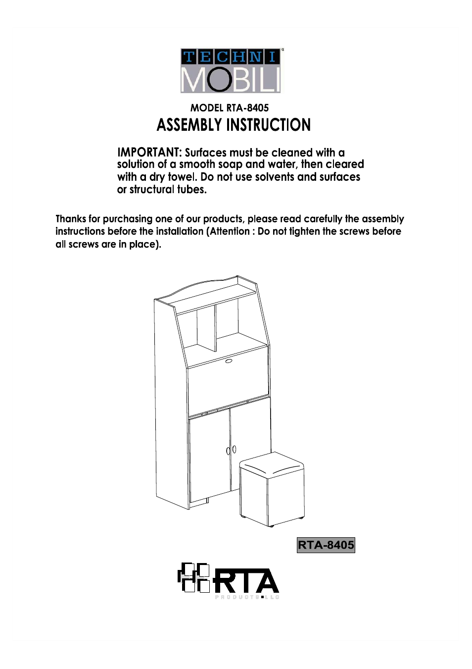 RTA Products RTA-8405 User Manual | 17 pages