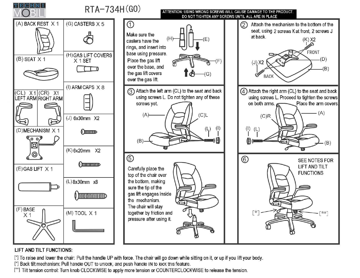 RTA Products RTA-734H User Manual | 4 pages