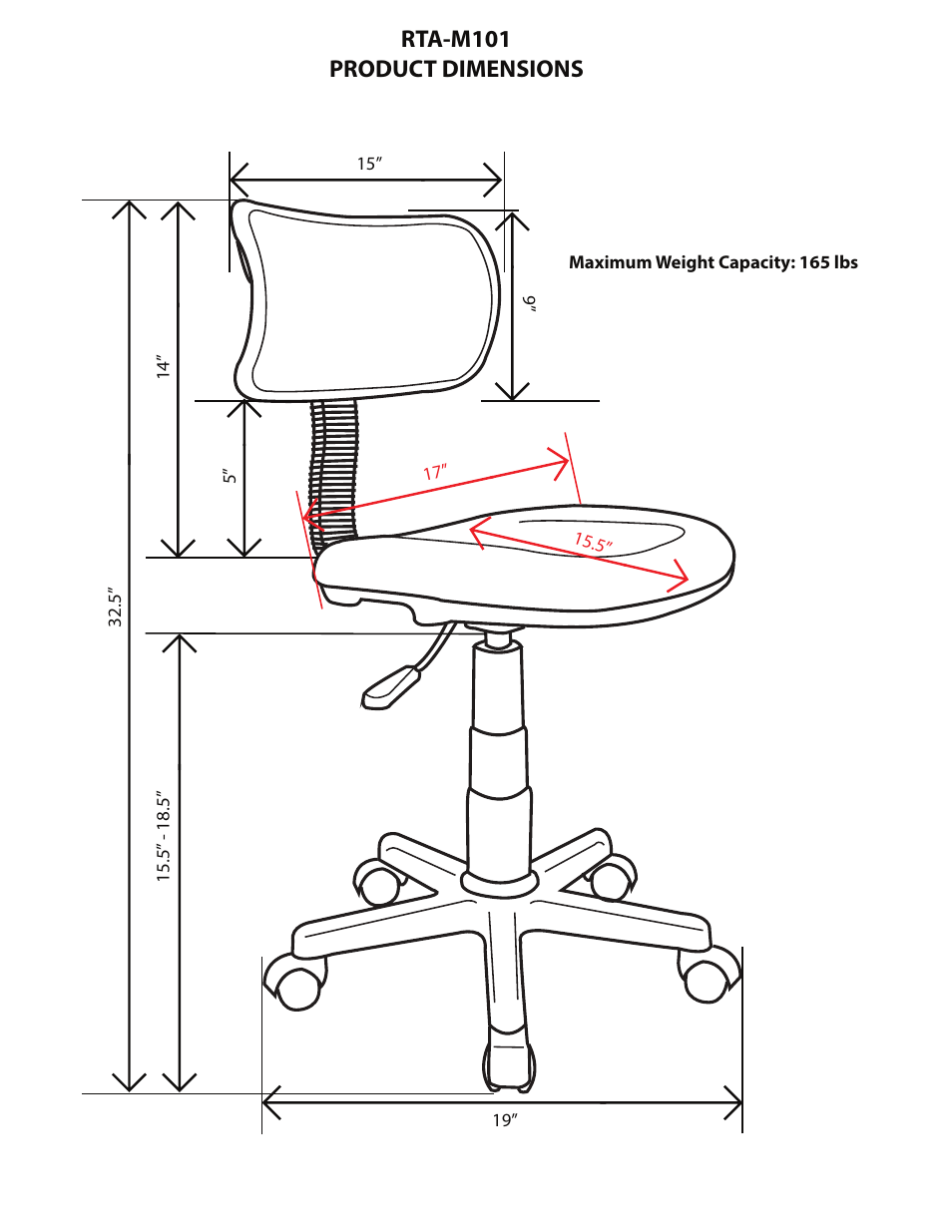 Rta-m101 product dimensions | RTA Products RTA-M101 User Manual | Page 2 / 4