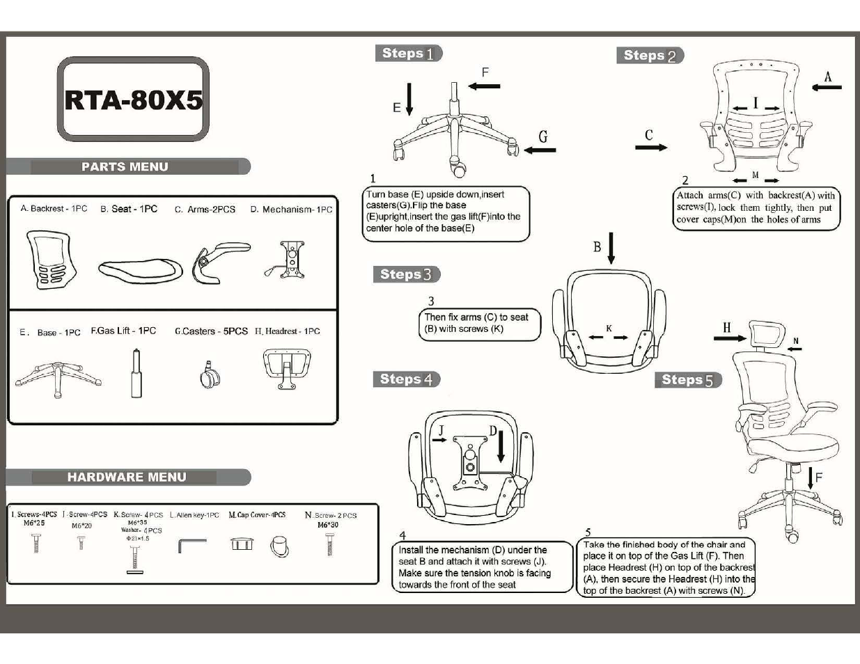 RTA Products RTA-80X5 User Manual | 4 pages