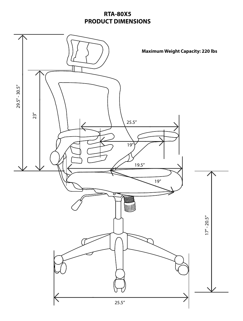 Rta-80x5 product dimensions | RTA Products RTA-80X5 User Manual | Page 2 / 4