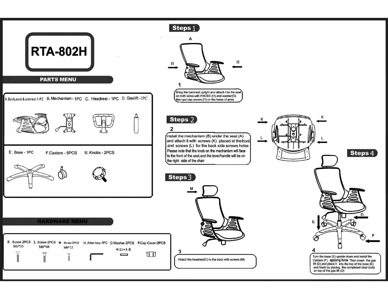 RTA Products RTA-802H User Manual | 4 pages