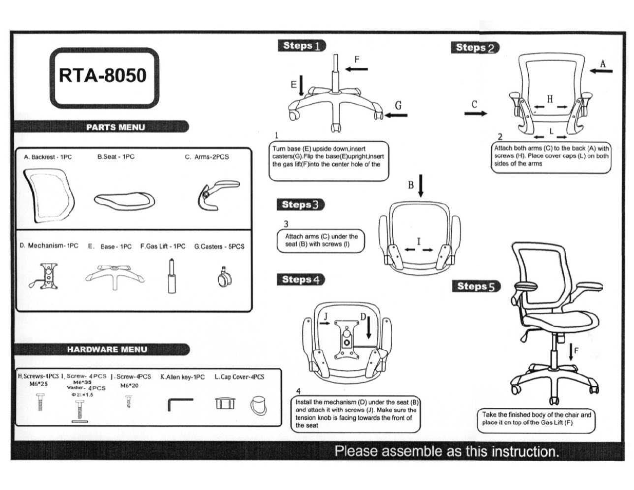 RTA Products RTA-8050 User Manual | 4 pages