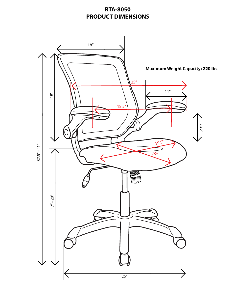Rta-8050 product dimensions | RTA Products RTA-8050 User Manual | Page 2 / 4