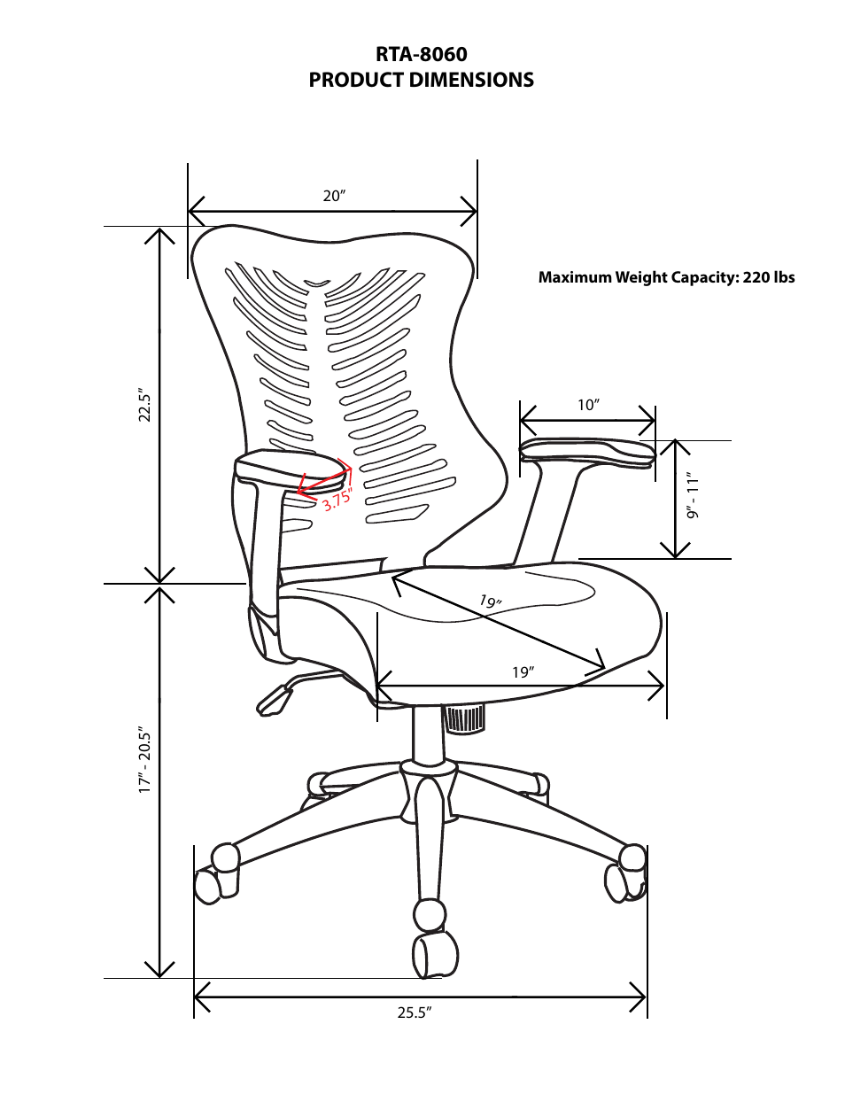 Rta-8060 product dimensions | RTA Products RTA-8060 User Manual | Page 2 / 4