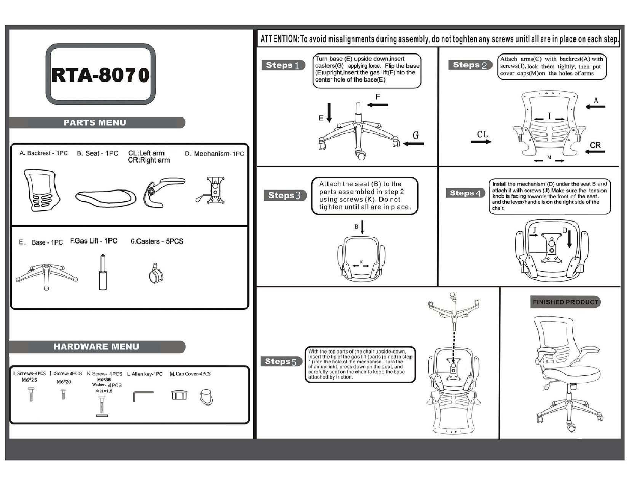 RTA Products RTA-8070 User Manual | 4 pages