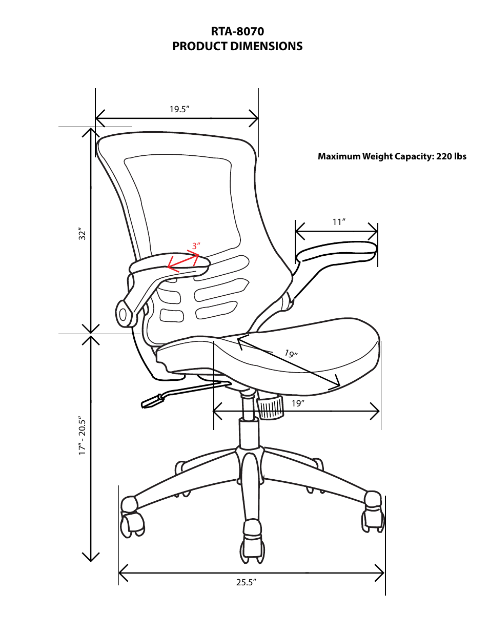 Rta-8070 product dimensions | RTA Products RTA-8070 User Manual | Page 2 / 4