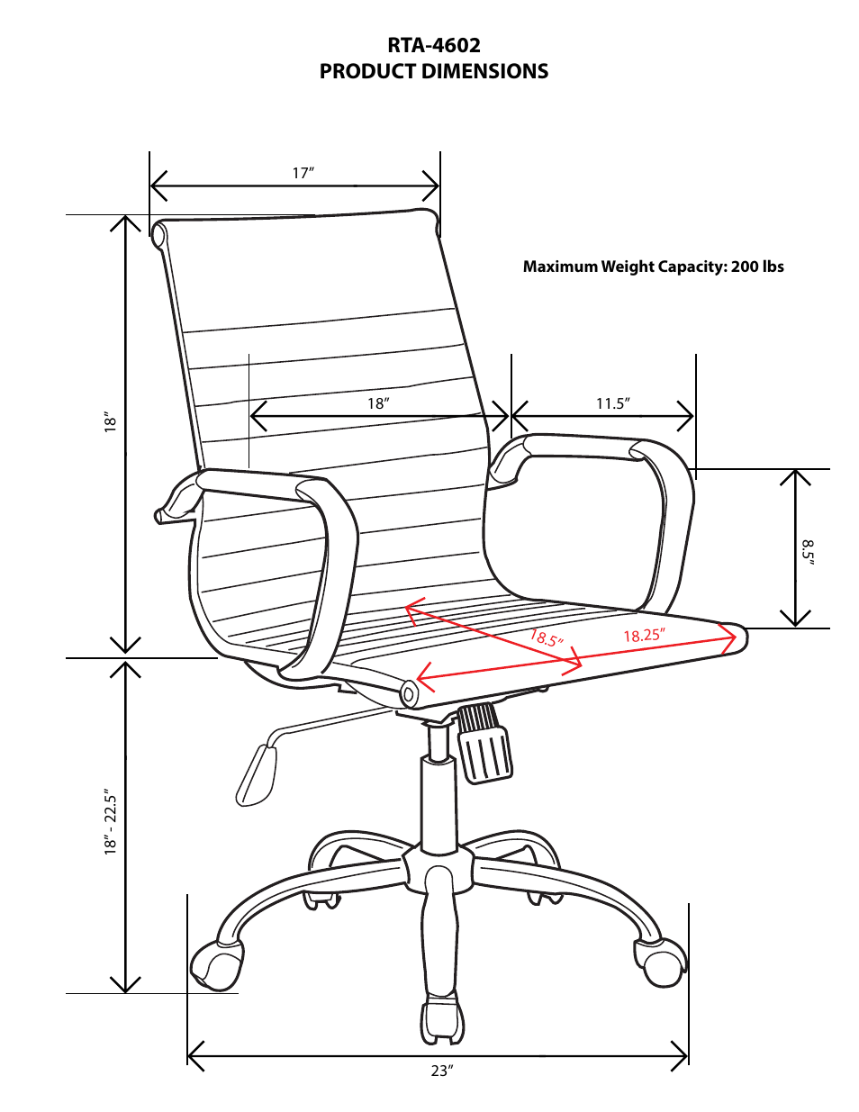 Rta-4602 product dimensions | RTA Products RTA-4602 User Manual | Page 2 / 3