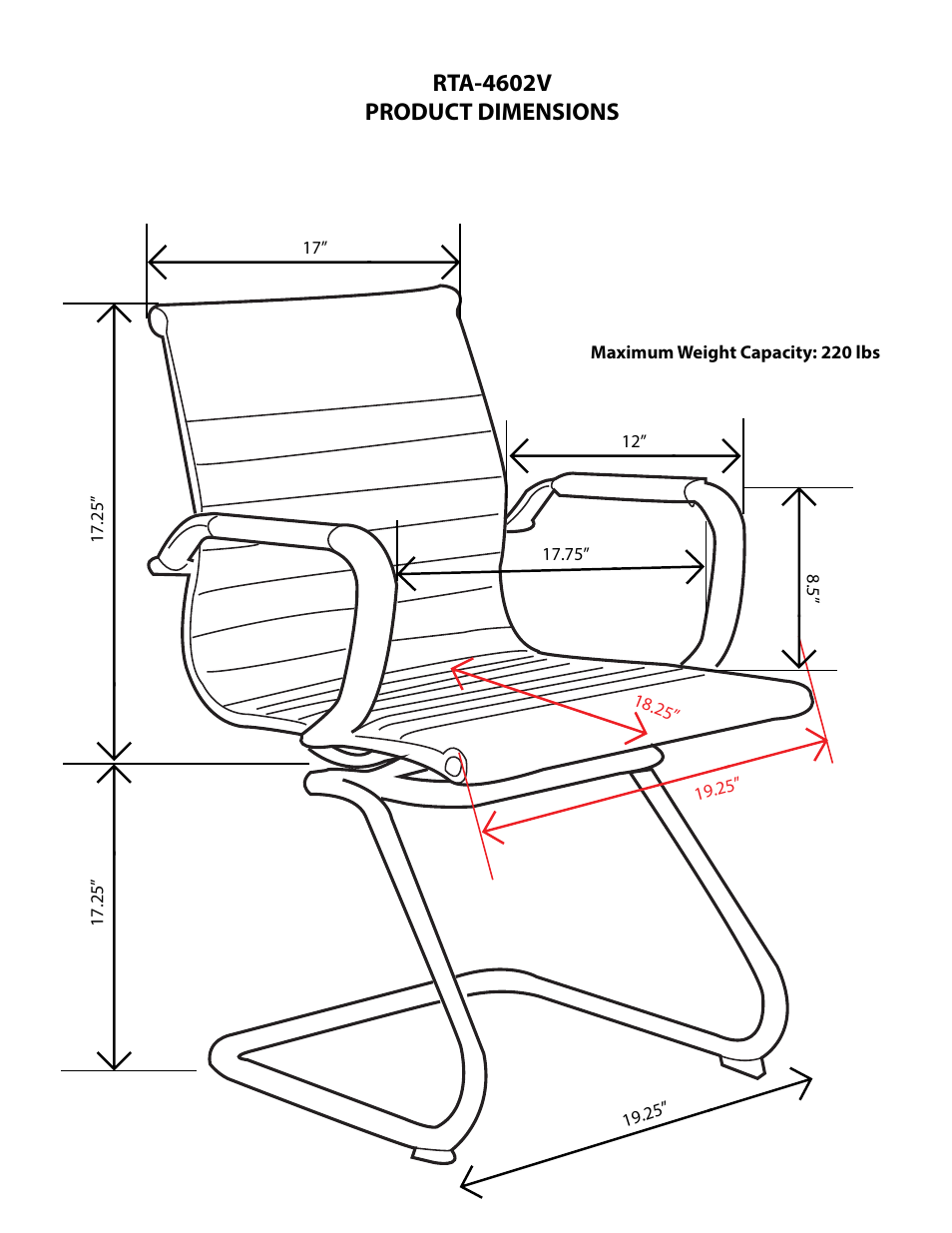 Rta-4602v product dimensions | RTA Products RTA-4602V User Manual | Page 3 / 3