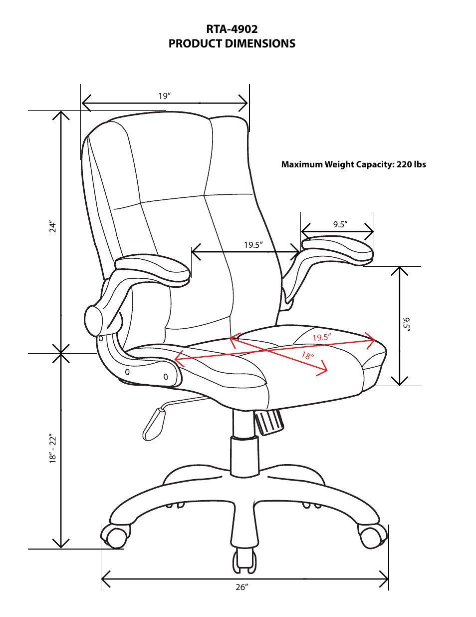 Rta-4902 product dimensions | RTA Products RTA-4902 User Manual | Page 2 / 3