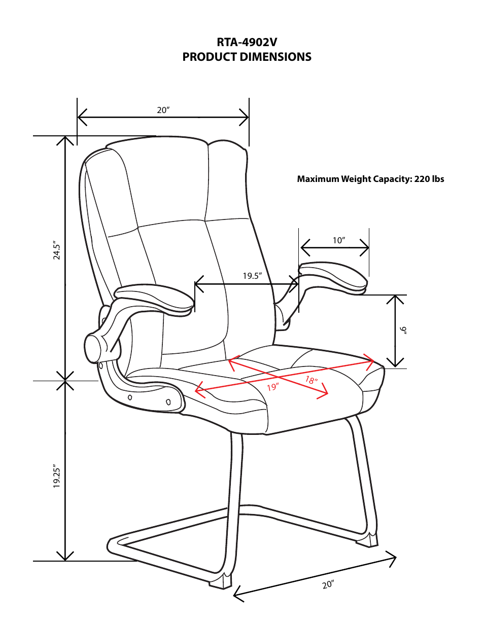 Rta-4902v product dimensions | RTA Products RTA-4902V User Manual | Page 2 / 3