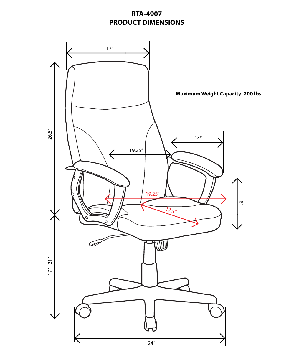 Rta-4907 product dimensions | RTA Products RTA-4907 User Manual | Page 2 / 3